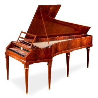 Fortepiano Stein - Augsburg 1786 Key Compass : 61 keys, FF-f3 Overdampers throughout the whole instrument Knee leveler - damper Action: Viennese prell action Tuning : 415 Hz Lenght : 220 cm Width :