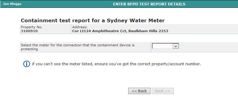 5. Once you select a Sydney Water meter, you then need to