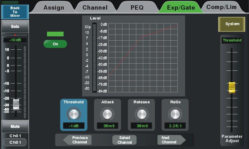 4.3 GEQ Graphic EQ The 31-band GEQ graphic equalizer is available on the Main, Aux, or Sub outputs only, not with any input or FX channels.