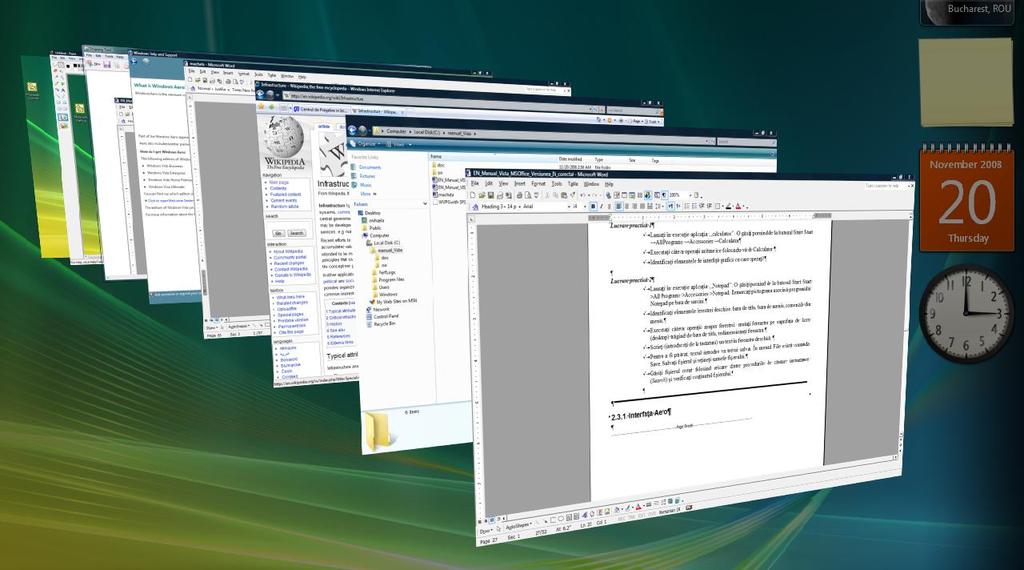 2.3.1. Interfaţa Aero Windows Vista pune la dispoziţia utilizatorilor patru variante diferite pentru afişarea ecranului desktop: Basic, Windows Classic, Standard şi Aero.