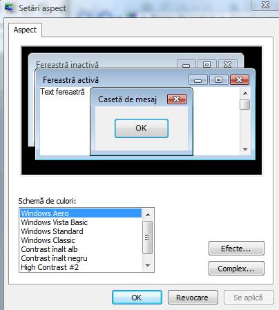 Alegerea tipului de ecran desktop se face din programul Panou de Control (Control Panel). Alegerea variantei Aero se poate face parcurgând următorii paşi: 1.