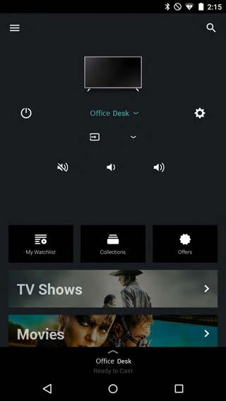 Menu is available throughout the SmartCast app, allowing you to easily access the device controls.