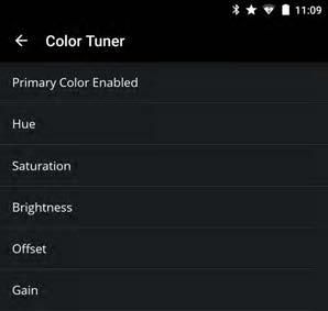 From the Picture menu, tap Color Calibration. The Color Calibration menu is displayed.