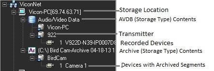 Expand the Navigator List to display a list of the system's available storage locations and archives, if any. 3. Expand a storage location or archive to display the list of connected transmitters. 4.