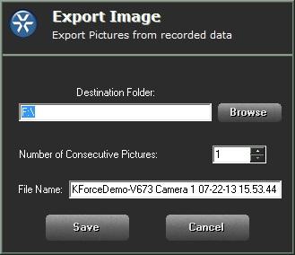 Exporting Frames You can save selected single frames or groups of consecutive frames being viewed in playback to any network destination as JPEG images. To export a selected frame: 1.