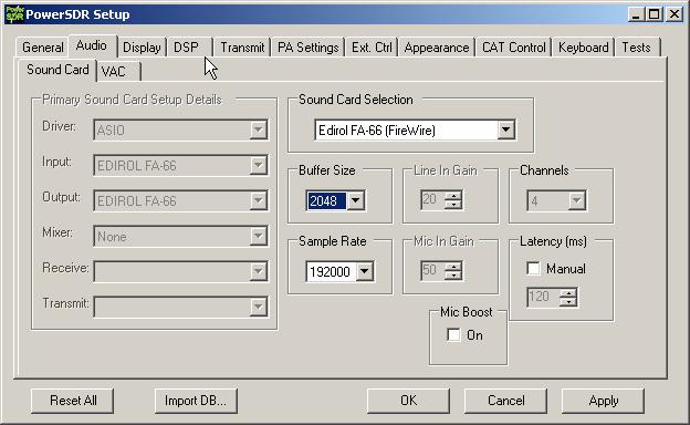 Step 4. Setup the PowerSDR software PowerSDR TM v1.6.