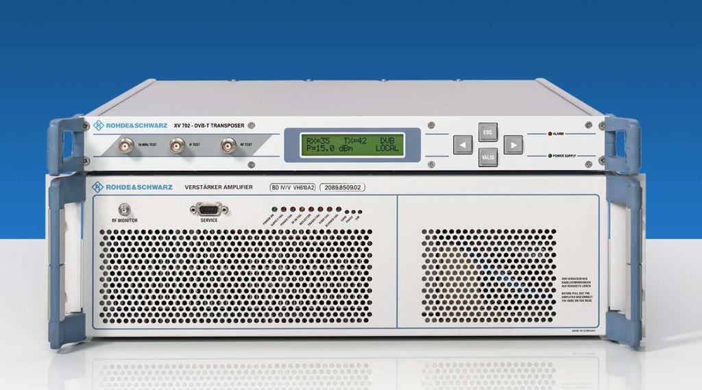 BROADCASTING TV transmitters 44051 / 4 The DVB-T Transposer / Gap Filler R&S XV7002 is an outstanding solution for expanding the network coverage of main transmitters or filling gaps in field