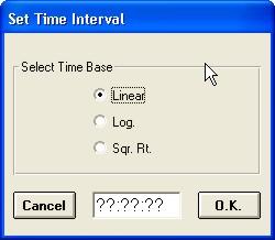 If Linear is selected, then an additional box will open for the time interval to be set. This may be anything from 6 second up to 12 hours. additive. The non-linear time bases are shown below.