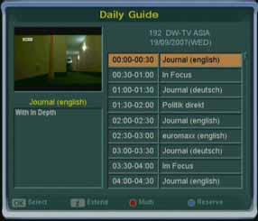 Select Channel EPG and press the OK-Button to activate it. Use the Navigation-Buttons to navigate to the desired event and press the OK-Button to view selected channel.