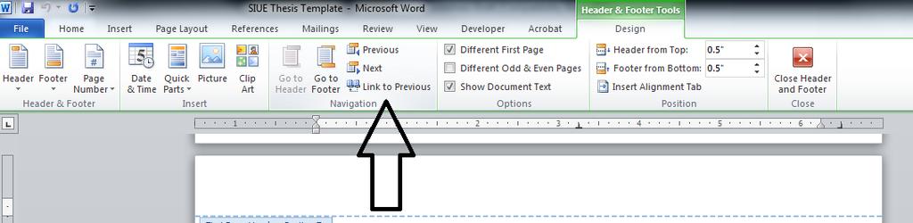 In the Page Setup section of the Page Layout Tab select Breaks and choose Section Break Continuous. 4. Double click on the top of the page to open the header and footer.