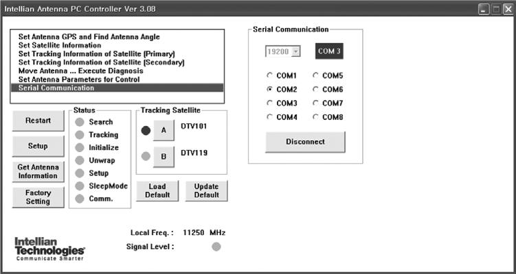 Operation Using PC Controller Program Introduction PC Software of Intellian i9p has been created for the user to easily set up the antenna by using personal computer.