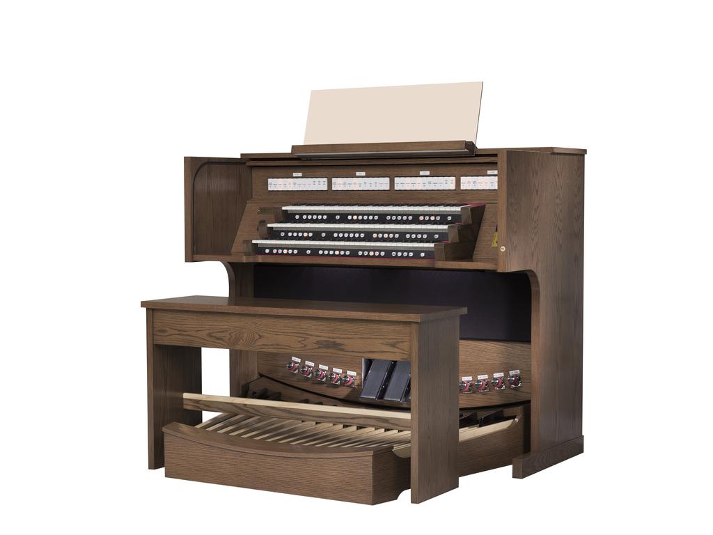 S P E C I F I C AT I O N S OICES: FEATURES: 39 stops / 282 total voices Traditional wood veneer cabinet with 39 primary voices deluxe wood tambour PRE/NEXT piston sequencer recall 9 historic