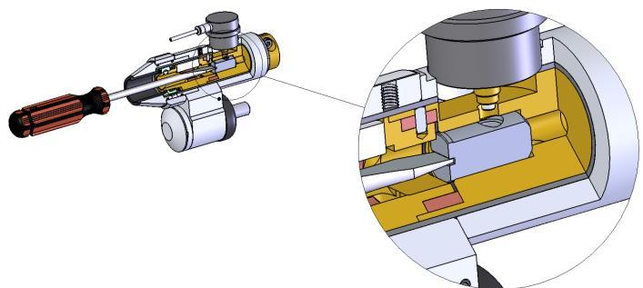 Using the flat head screw driver (5), insert the wire guide (4) (flats parallel with housing key) into position within the housing (See Fig. 2).