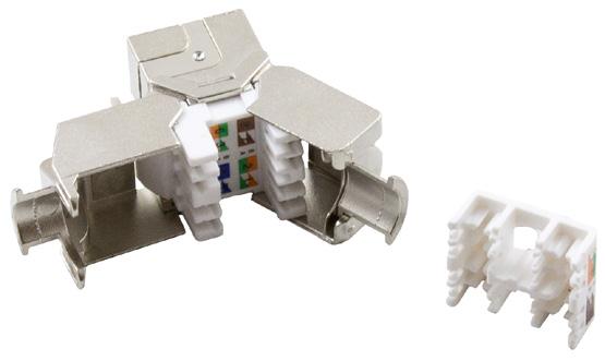 The tool-less and snap-to-fit module ensures a quick and easy to terminate installation, and the standard Keystone fitting allows the use of the same module in patch panels, wall outlets and a