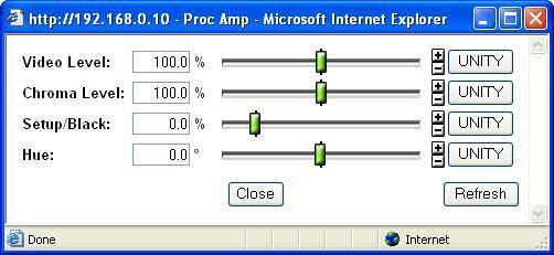 9-2-4. Proc Amp Clicking block (4) on the video block diagram opens the Proc Amp setting diagram. After completing the settings, click Close to close the dialog box.