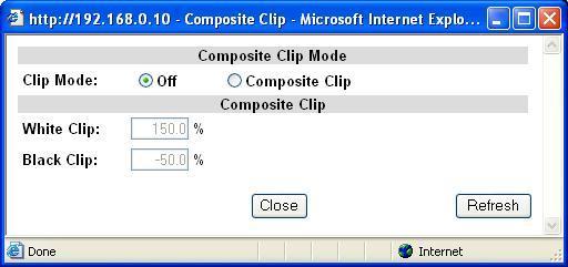 9-2-12. Composite Clip Clicking block (13) on the video block diagram opens the Composite Clip dialog box. See section 5-6-3 VIDEO CLIP Setting Ranges for details.