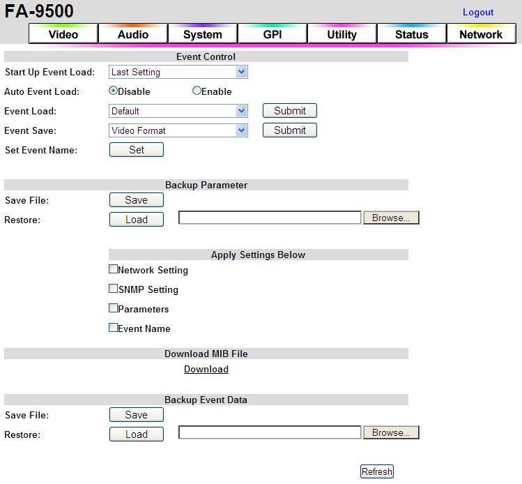 9-6. Utility Settings Click Click the Utility tab at the top of the page. The Utility setting window will be displayed.