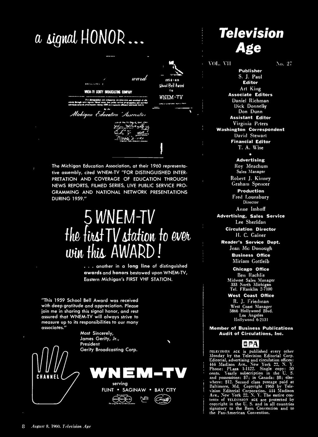 PUBLIC SERVICE PRO- GRAMMING AND NATIONAL NETWORK PRESENTATIONS DURING 1959." cluunel 5 WN[M-TV fk fùmtv&falioit fo NO wrn Phis AWARD!