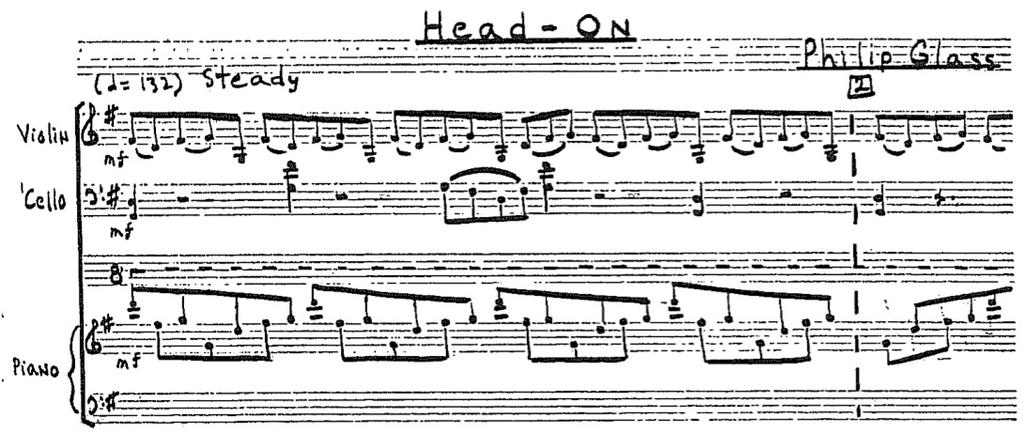a. b. Example 2. Comparing keyboard parts, Reich s Piano Phase and Glass Head-On: a. Piano Phase (December 1966); b. Head-On (October 1967).