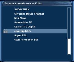 -33- The Parental control services Editor will open up. All services beginning with the letter P are shown. Select ProSieben and press the OK-Button.