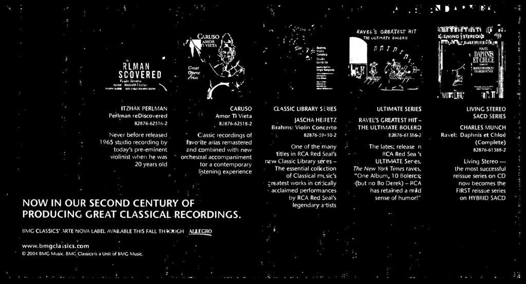 CLASSIC LIBRARY SHIES JASCHA HEiFETZ Brahms: Vilin Cncert -9' - One f the many titles in RCA Red Seal's new Classic Library seres - The