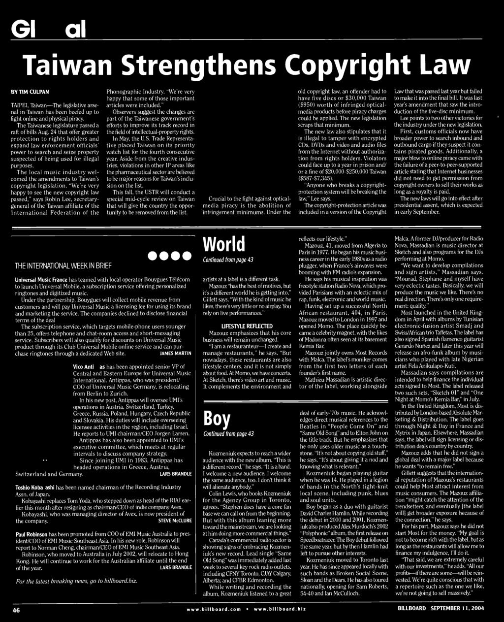 "We're very happy t see the new cpyright law passed," says Rbin Lee, secretarygeneral f the Taiwan affiliate f the Internatinal Federatin f the Phngraphic Industry.