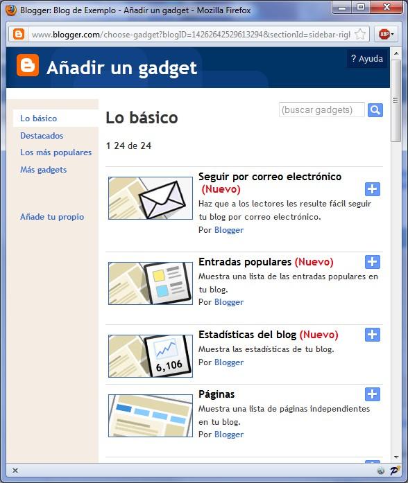 Nesa pantalla podemos elixir entre os gadgets que nos ofrece blogger para insertar algún na nosa páxina. Imos a insertar un gadget que nos presente as novas que aparecen na páxina de http://www.edu.