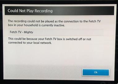 The message is shown if the Customer tries to play a recording stored on another box that is currently unavailable.