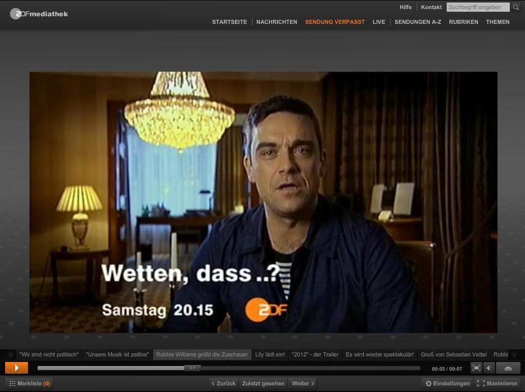 ZDF-Mediathek Televisi -demand, 7-day catch-up TV 1996 first videos zdf.
