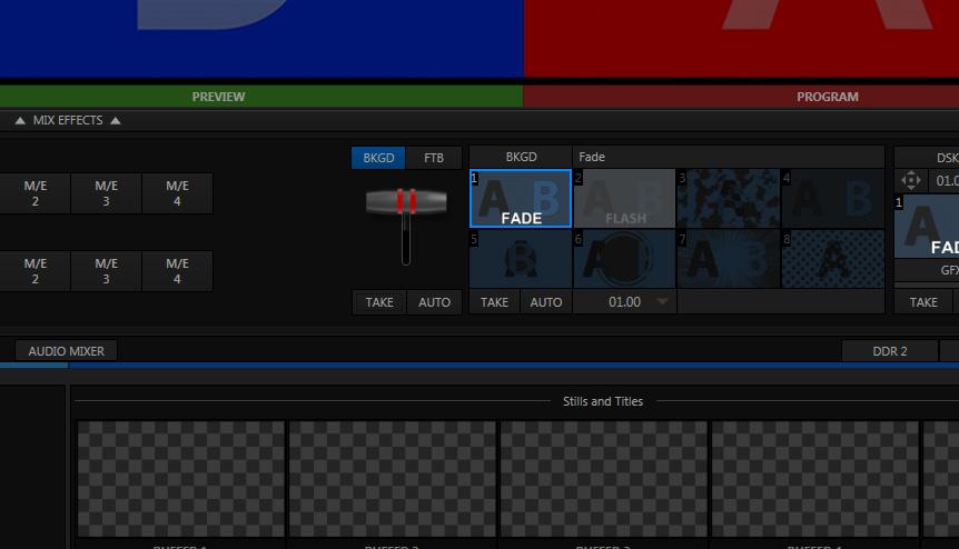 TriCaster Mini Go Make Your Show Guide 16 Now, if you had clicked the Program row 1 button with your mouse instead of TAKE, you would still have made Camera 1 the new, live source on Program.