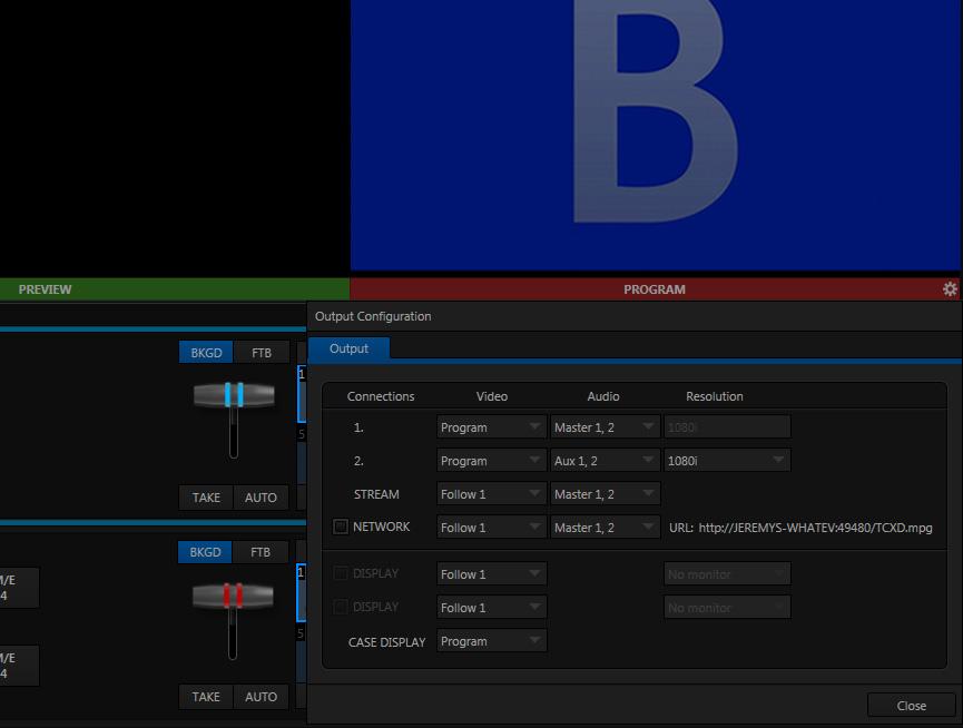 TriCaster Mini Go Make Your Show Guide 41 CONFIGURING TRICASTER MINI OUTPUTS CONTINUED 1 3 4 5 2 6 1 2 3 4 5 6 Double-click the large Program window to open the Output Configuration panel Locate the