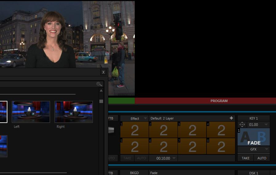 TriCaster Mini Go Make Your Show Guide 47 3) Using Virtual Sets Using the M/E in EFFECTS mode also unlocks one of TriCaster Mini s most amazing features live virtual sets.