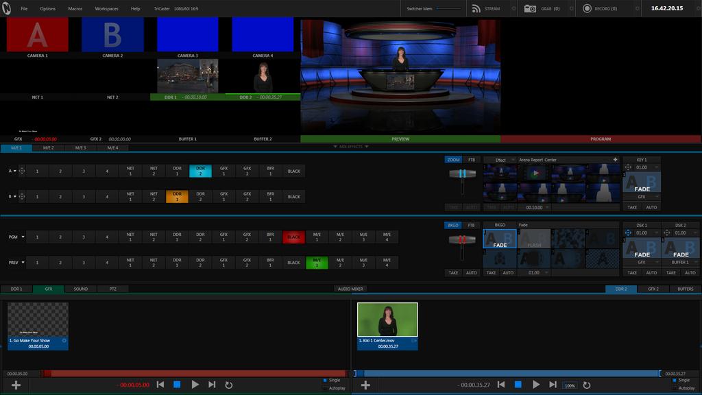 TriCaster Mini Go Make Your Show Guide 48 If you check the large Preview window, you should now see Kiki sitting at the desk in the Arena Report virtual set,
