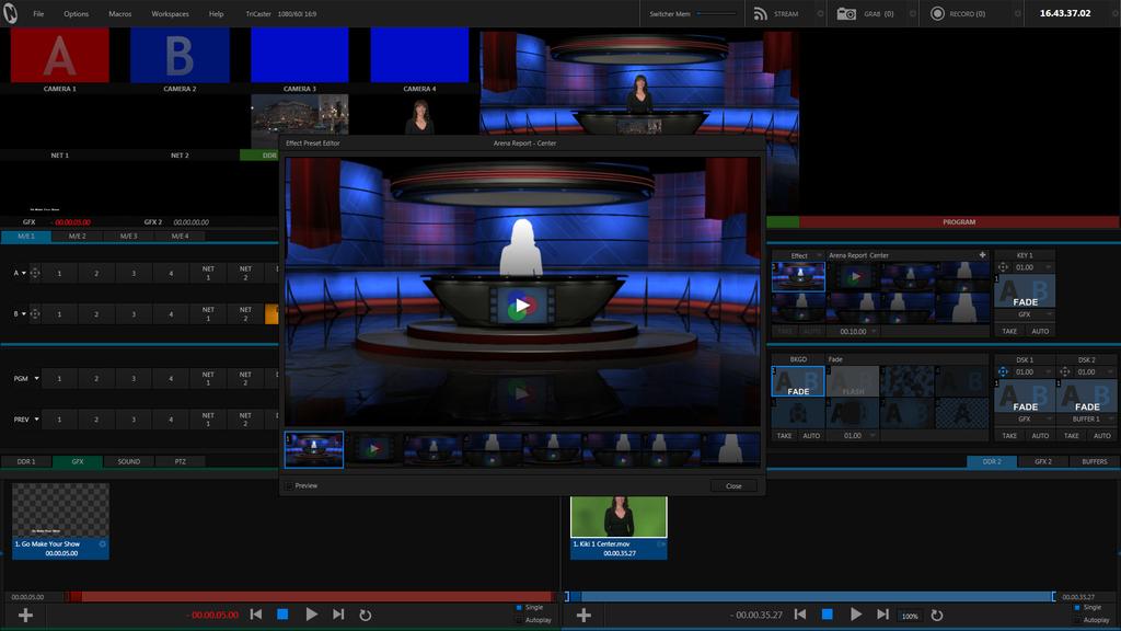 TriCaster Mini Go Make Your Show Guide 49 VIRTUAL CAMERA ZOOM AND SHOT PRESETS CONTINUED If you look to the right of the T-Bar, you will see a palette of thumbnail images for the virtual set you have