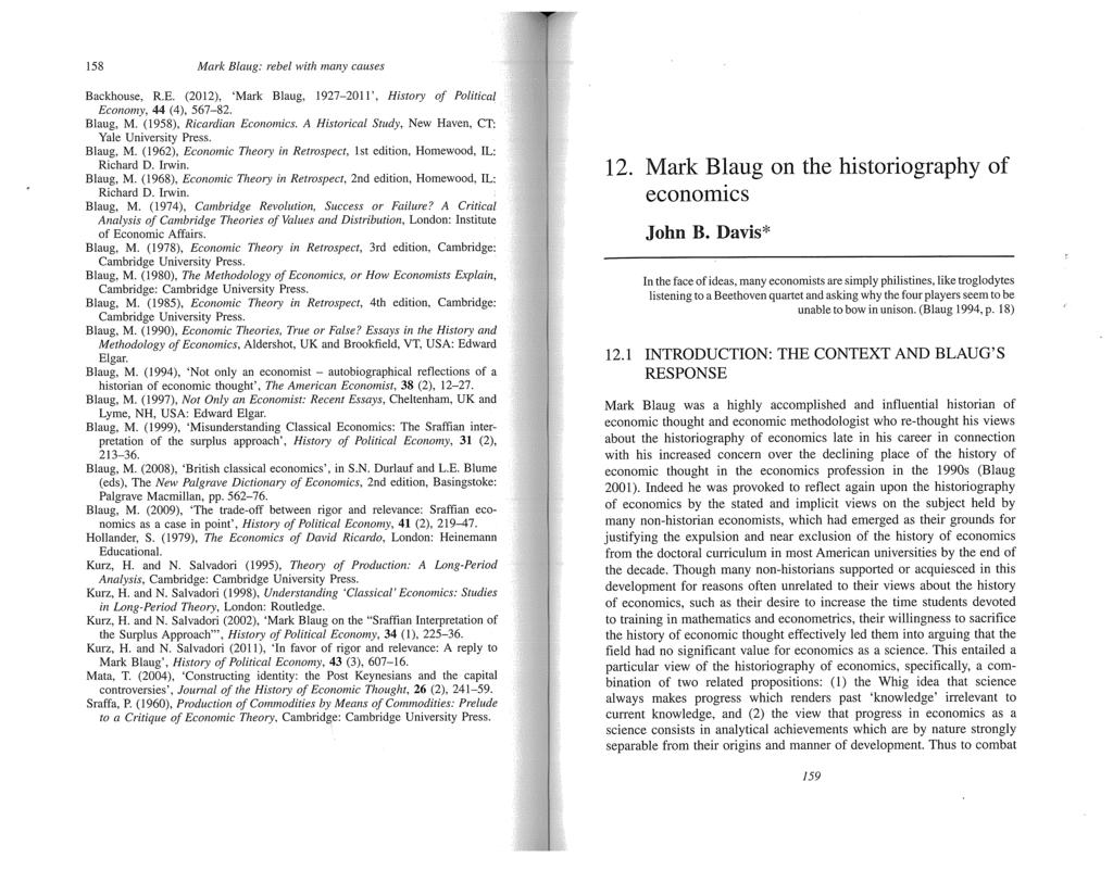 12. Mark Blaug on the historiography of. economics economics John B.