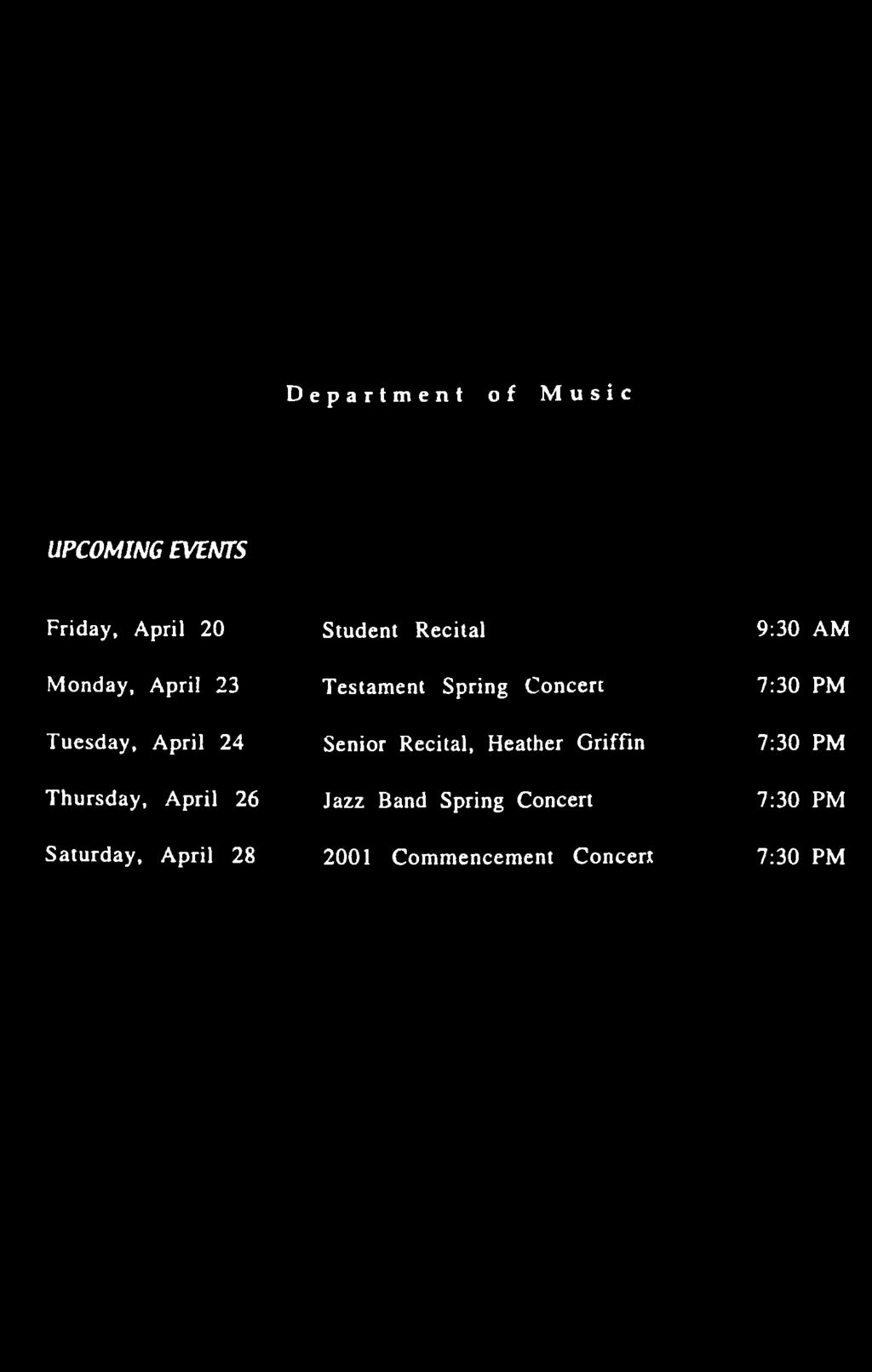 Thursday, April 26 Jazz Band Spring Concert 7:30