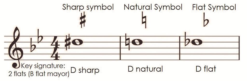 SHARPS, FLATS AND NATURALS Placing a sharp in front of a note raises the pitch a half step. Placing a flat in front of a note lowers the pitch a half step.
