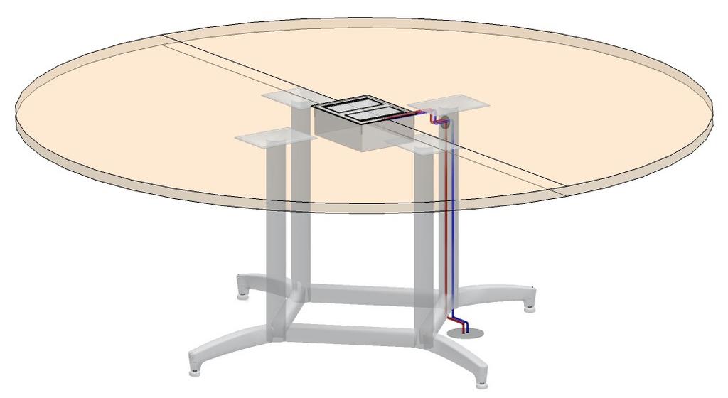 Sensation 4-Post X-Bases Cable grippers or cable managers (PDGR or PDJTR) can be specified to route power and cables horizontally beneath the table top.