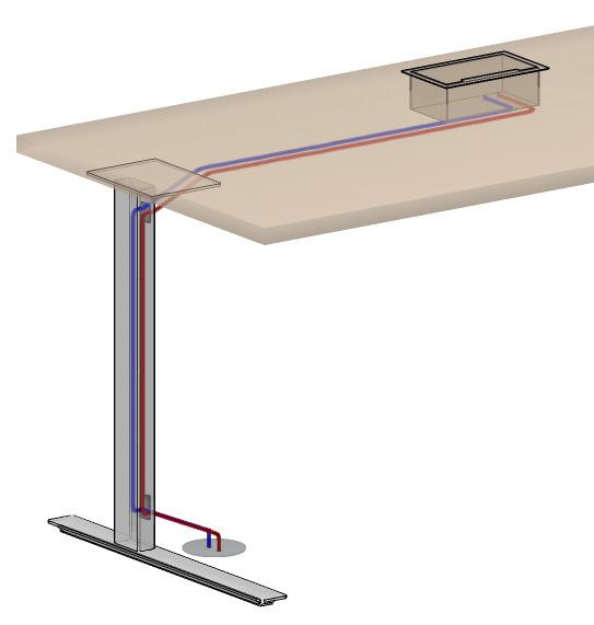 14 SOLANO Solano C-Legs through the C-Leg via a hole at the top and bottom. Optional cable grippers or cable managers route power and cables horizontally beneath the table top.