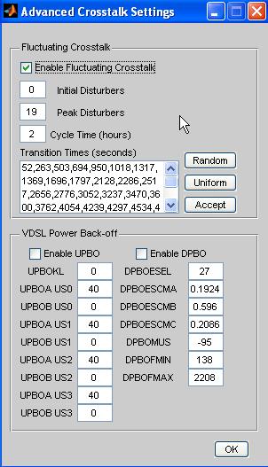 5.6.1.1.1 Custom Crosstalk Configuration Fields 5.6.1.1.1.1 North America or Europe Group Advanced Button: Used to configure Fluctuating Crosstalk and VDSL Power Back-Off settings.