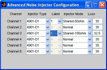 How to Configure Injector Sharing Configure each card for impulse or crosstalk, as needed. Configure all noises on all channels without saving the noises or configuration.