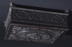 contemporary blind decorated black morocco gilt, brass clasp, large 4to, contained in ebonised carved wooden Bible box, richely carved armorial of doubled headed eagle to lid, bordered by carved oak