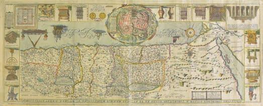 Adrichom, published Amsterdam, circa 1670, hand coloured engraved map, two rust stains in title, central fold strengthened on verso, 370 x 490mm E. Laor no. 24.