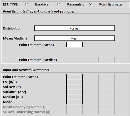 Appendix B4. Point Estimate Case This section shows the features of the tool when the user inputs data for a point estimate.
