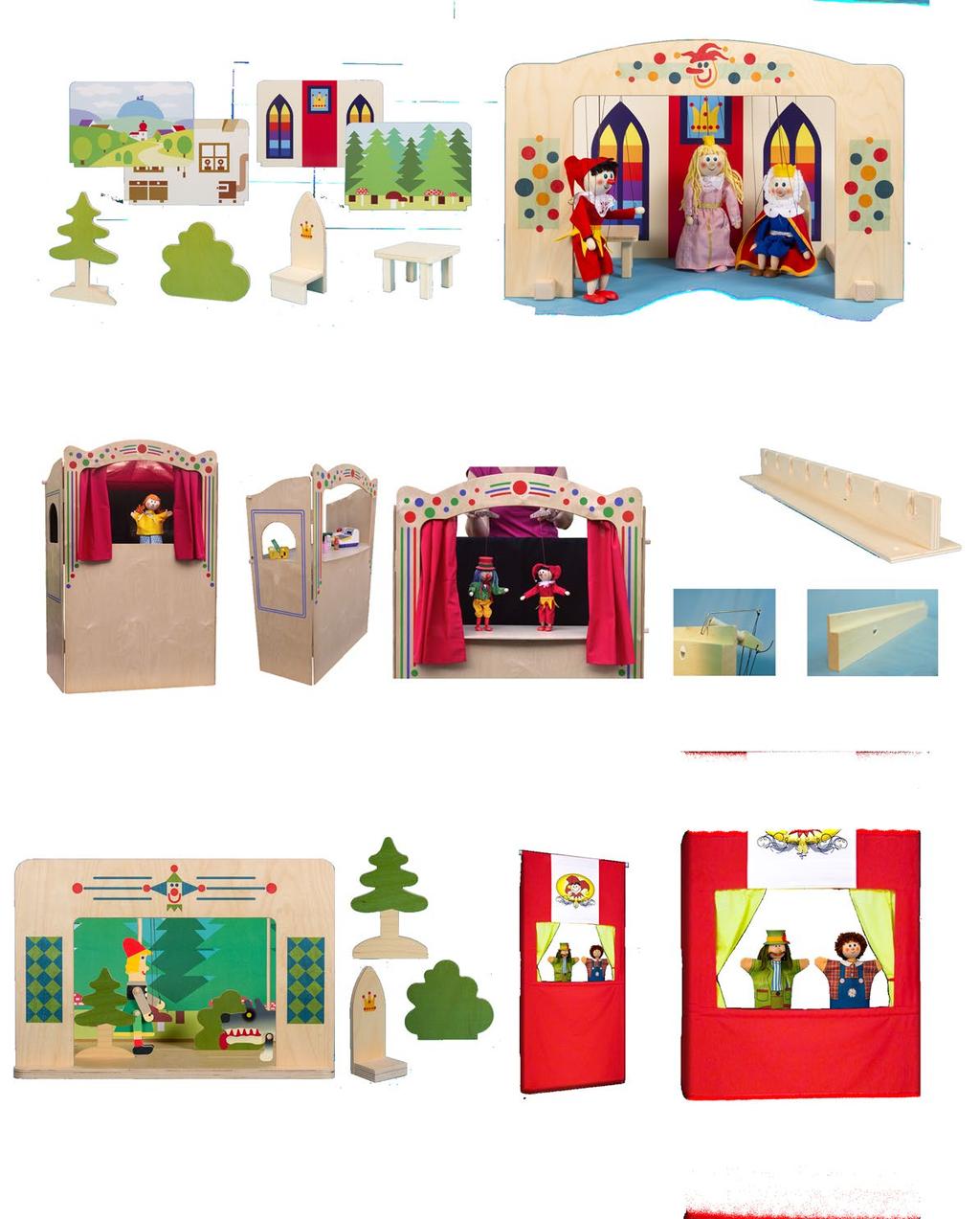 PUPPET THEATRES Puppet theatre for 20 cm size puppets - 62 Size: width 59 cm, height 35 cm, depth 29 cm, height of the hole of the front portal 30 cm Material: wood, textile (curtain) Purpose: 20 cm