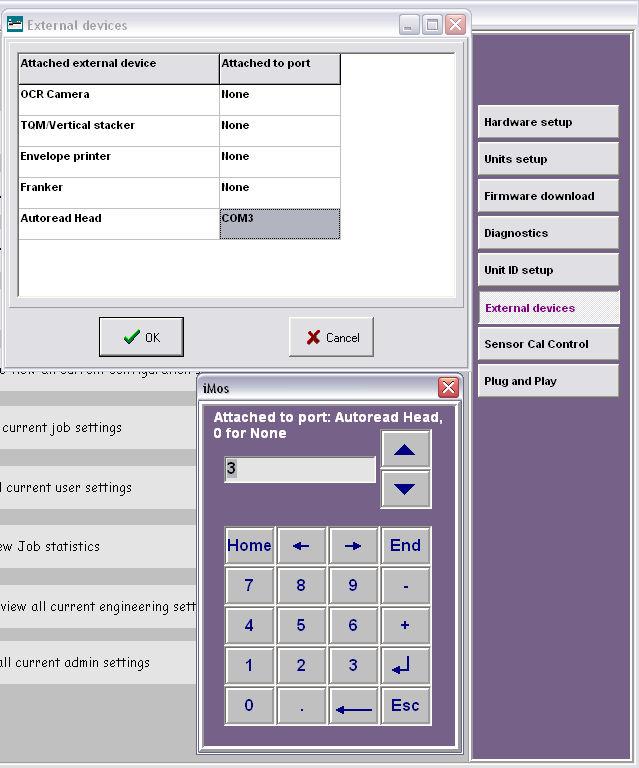 Navigate to the external devices screen and select the desired COM port for the Autoread Head.