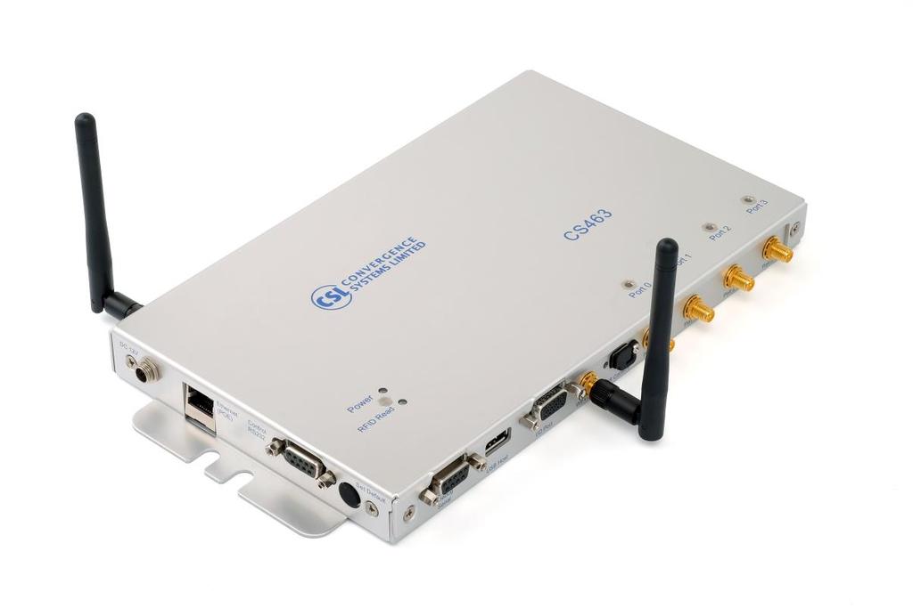 3.3 Product Specification Figure 3-1 CS463-2 4-port Reader Features: ISO 18000-6C and EPCglobal Class 1 Gen 2 UHF RFID protocol compliant including dense reader mode Ultra long read range peak at