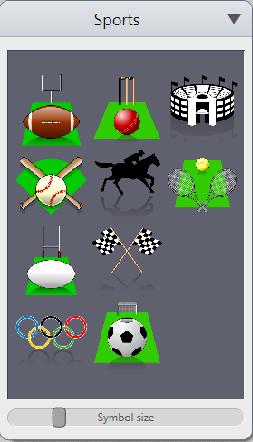 Sport Symbols Other symbols include a number of different sports symbol that can be used in conjunction with the backgrounds and other symbols.