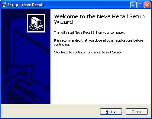 Installation for PC Recall Software Installation Insert the CD into the drive and the
