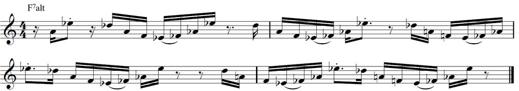 Example 6: Adam Rogers s use of delayed resolution in Long Ago and Far Away (1:25-27) Motivic Development Motivic development is another device often used in jazz improvisation where the soloist